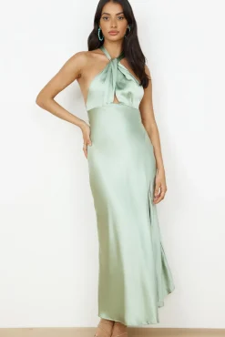 Wedding Guest Dresses|Formal Dresses>Hello Molly In My Feelings Satin Maxi Dress Sage