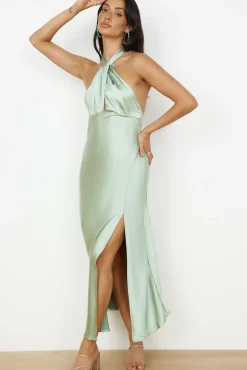 Wedding Guest Dresses|Formal Dresses>Hello Molly In My Feelings Satin Maxi Dress Sage