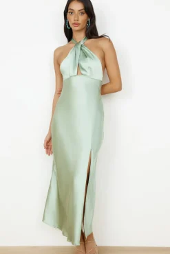 Wedding Guest Dresses|Formal Dresses>Hello Molly In My Feelings Satin Maxi Dress Sage