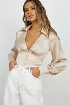 Shirts|Long Sleeve>Hello Molly Inspire Shirt Beige