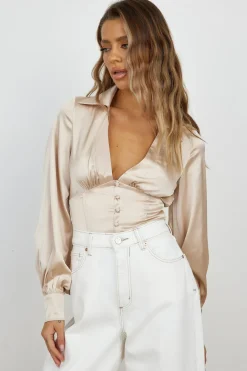 Shirts|Long Sleeve>Hello Molly Inspire Shirt Beige