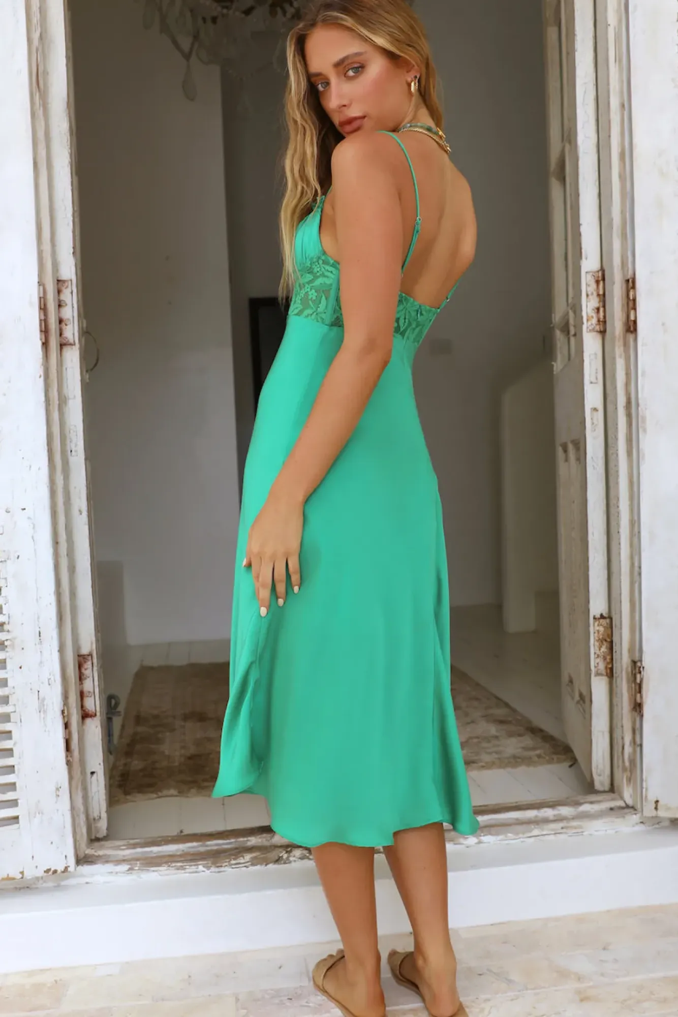 Formal Dresses|Cocktail Dresses>Hello Molly In This Lifetime Midi Dress Green