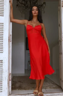 Date Night Dresses|Summer Dresses>Hello Molly In This Lifetime Midi Dress Red
