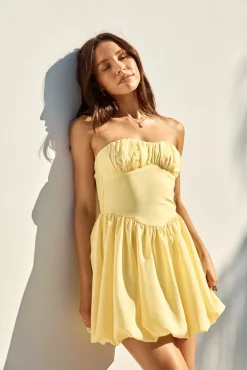 Brunch Dresses|Summer Dresses>Hello Molly Intimate Evenings Bubble Hem Mini Dress Yellow