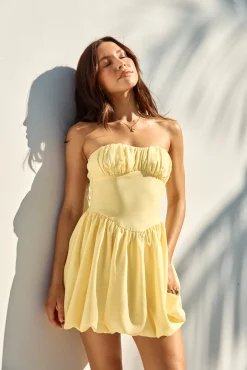 Brunch Dresses|Summer Dresses>Hello Molly Intimate Evenings Bubble Hem Mini Dress Yellow