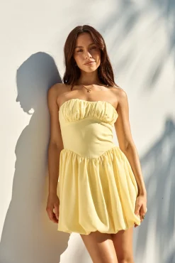 Brunch Dresses|Summer Dresses>Hello Molly Intimate Evenings Bubble Hem Mini Dress Yellow