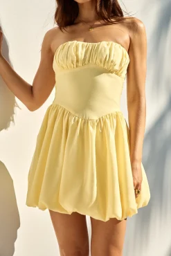 Brunch Dresses|Summer Dresses>Hello Molly Intimate Evenings Bubble Hem Mini Dress Yellow