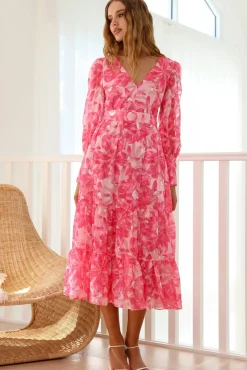 Vacation Dresses|Floral Dresses>Hello Molly Into Heaven Maxi Dress Pink