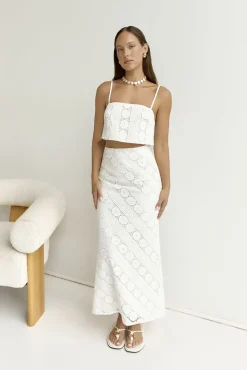 Skirts|Cropped>Hello Molly Island Calm Embroidered Maxi Skirt White