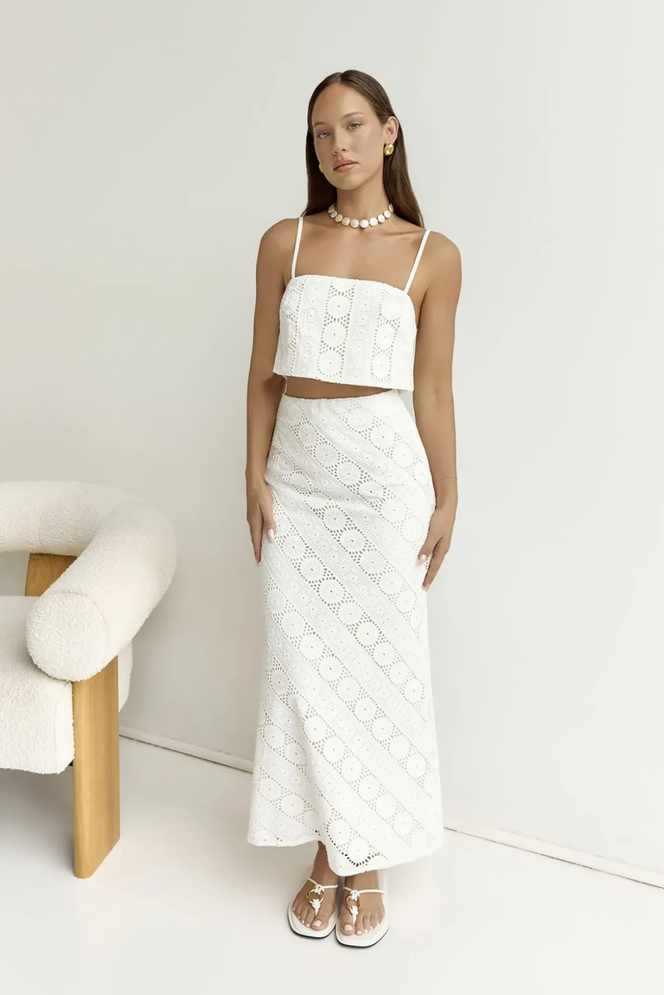 Skirts|Cropped>Hello Molly Island Calm Embroidered Maxi Skirt White
