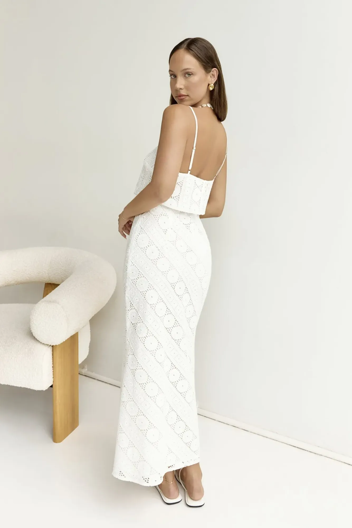 Skirts|Cropped>Hello Molly Island Calm Embroidered Maxi Skirt White