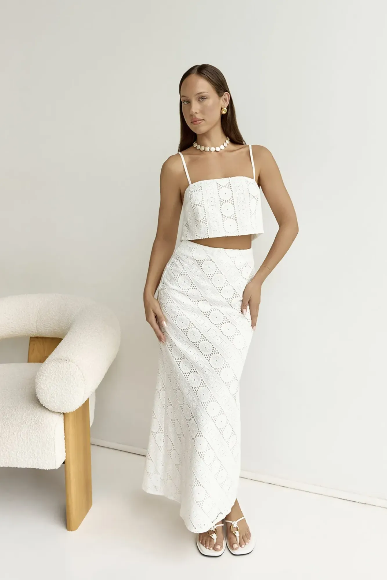 Skirts|Cropped>Hello Molly Island Calm Embroidered Maxi Skirt White