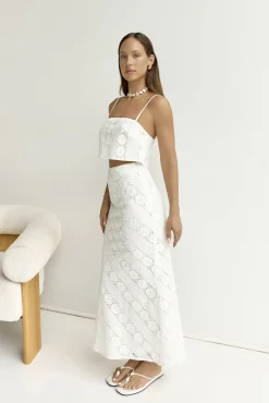 Skirts|Cropped>Hello Molly Island Calm Embroidered Maxi Skirt White