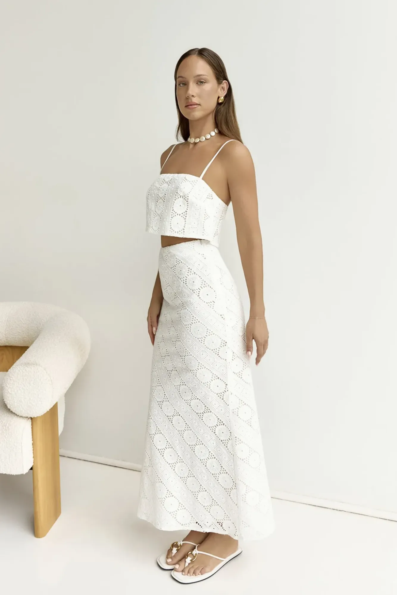 Skirts|Cropped>Hello Molly Island Calm Embroidered Maxi Skirt White