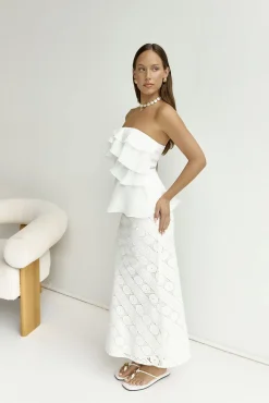 Skirts|Cropped>Hello Molly Island Calm Embroidered Maxi Skirt White