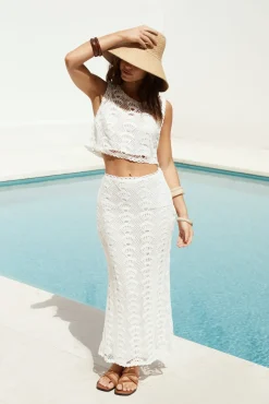 Tank Tops And Singlets|Cropped>Hello Molly Island Dreaming Crotchet Set White