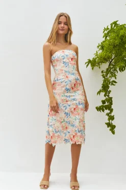 Wedding Guest Dresses|Cocktail Dresses>Hello Molly Island Dreams Strapless Midi Dress Peach