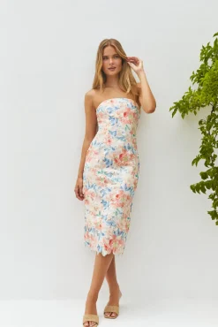 Wedding Guest Dresses|Cocktail Dresses>Hello Molly Island Dreams Strapless Midi Dress Peach