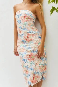 Wedding Guest Dresses|Cocktail Dresses>Hello Molly Island Dreams Strapless Midi Dress Peach