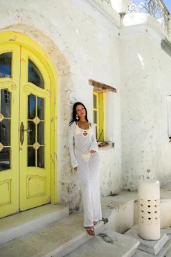 Cover-Ups|Vacation Dresses>Hello Molly Island Girl Knit Maxi Dress White
