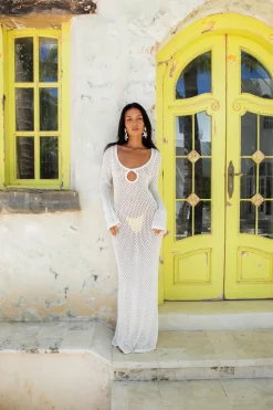 Cover-Ups|Vacation Dresses>Hello Molly Island Girl Knit Maxi Dress White