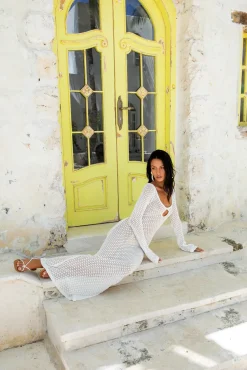 Cover-Ups|Vacation Dresses>Hello Molly Island Girl Knit Maxi Dress White