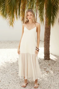 Vacation Dresses|Flowy Dresses>Hello Molly Island Rhythm Maxi Dress Beige