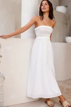 Vacation Dresses|Bump Friendly>Hello Molly Island Time Strapless Maxi Dress White