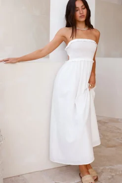 Vacation Dresses|Bump Friendly>Hello Molly Island Time Strapless Maxi Dress White