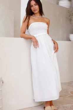 Vacation Dresses|Bump Friendly>Hello Molly Island Time Strapless Maxi Dress White