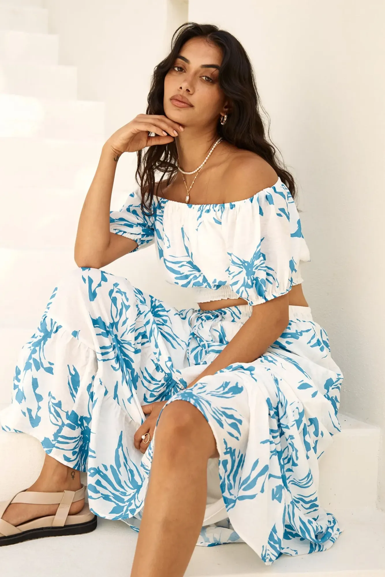 Skirts|Skirt And Top Sets>Hello Molly Island Whisper Maxi Skirt Blue