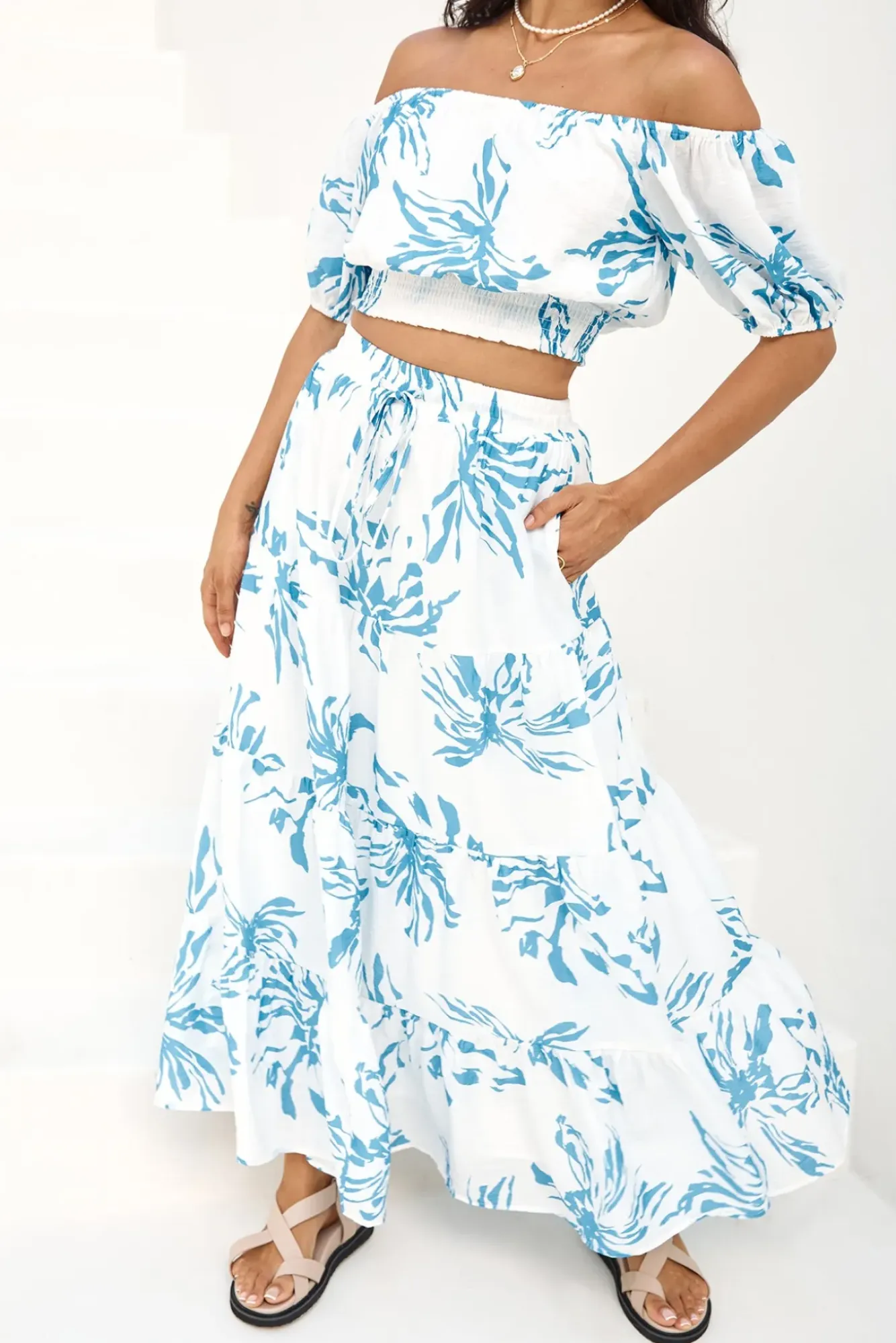 Skirts|Skirt And Top Sets>Hello Molly Island Whisper Maxi Skirt Blue