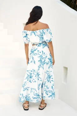 Cropped|Skirt And Top Sets>Hello Molly Island Whisper Off Shoulder Crop Top Blue