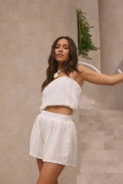 Two-Piece Shorts Set>Hello Molly Jasmine Set White