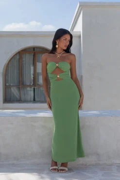 Cocktail Dresses|Vacation Dresses>Hello Molly Jovi Strapless Maxi Dress Green
