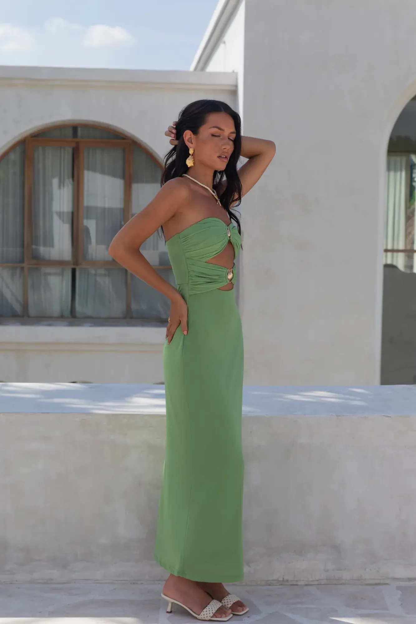 Cocktail Dresses|Vacation Dresses>Hello Molly Jovi Strapless Maxi Dress Green