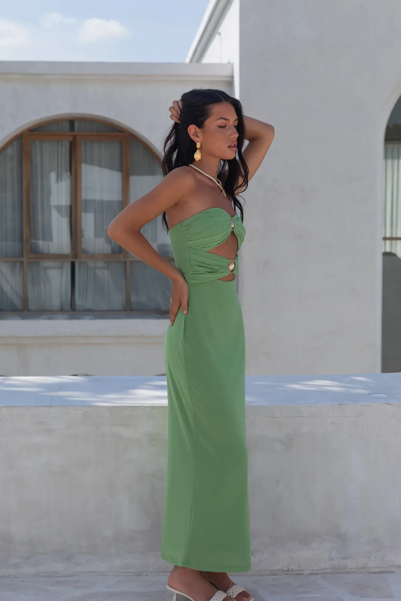 Cocktail Dresses|Vacation Dresses>Hello Molly Jovi Strapless Maxi Dress Green