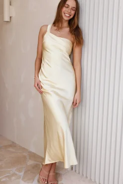 Wedding Guest Dresses|Formal Dresses>Hello Molly Juliette One Shoulder Satin Maxi Dress Yellow