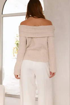 Cropped>Hello Molly Kadija Off Shoulder Knit Top Beige