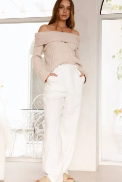 Cropped>Hello Molly Kadija Off Shoulder Knit Top Beige