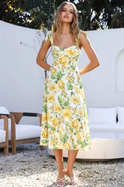 Brunch Dresses|Casual Dresses>Hello Molly Keep Driving Midi Dress Yellow