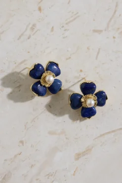 Earrings>Hello Molly 18K Gold Plated Blue Beauty Flower Earrings Gold