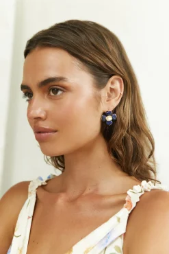 Earrings>Hello Molly 18K Gold Plated Blue Beauty Flower Earrings Gold