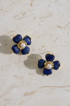 Earrings>Hello Molly 18K Gold Plated Blue Beauty Flower Earrings Gold