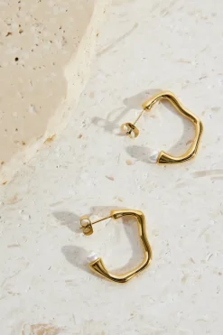 Earrings>Hello Molly 18K Gold Plated Fashion Edge Hoop Earrings Gold