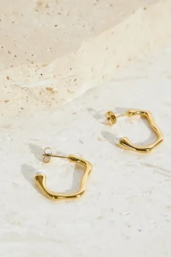 Earrings>Hello Molly 18K Gold Plated Fashion Edge Hoop Earrings Gold