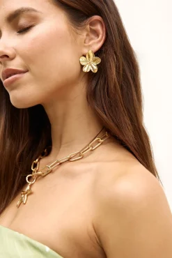 Earrings>Hello Molly 18k Gold Plated Frangipani Earrings Gold