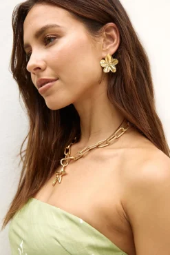 Earrings>Hello Molly 18k Gold Plated Frangipani Earrings Gold
