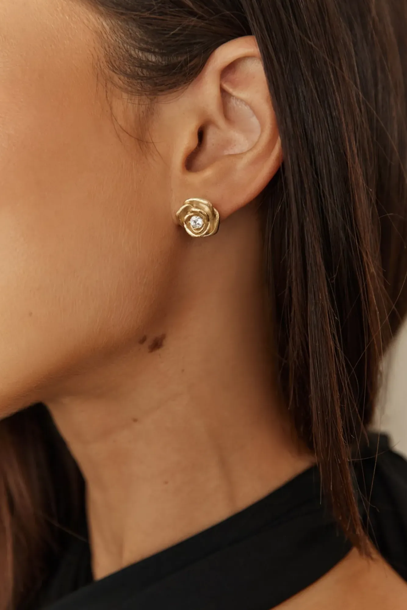 Earrings>Hello Molly 18K Gold Plated Golden Rose Earrings Gold