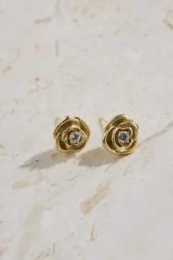 Earrings>Hello Molly 18K Gold Plated Golden Rose Earrings Gold